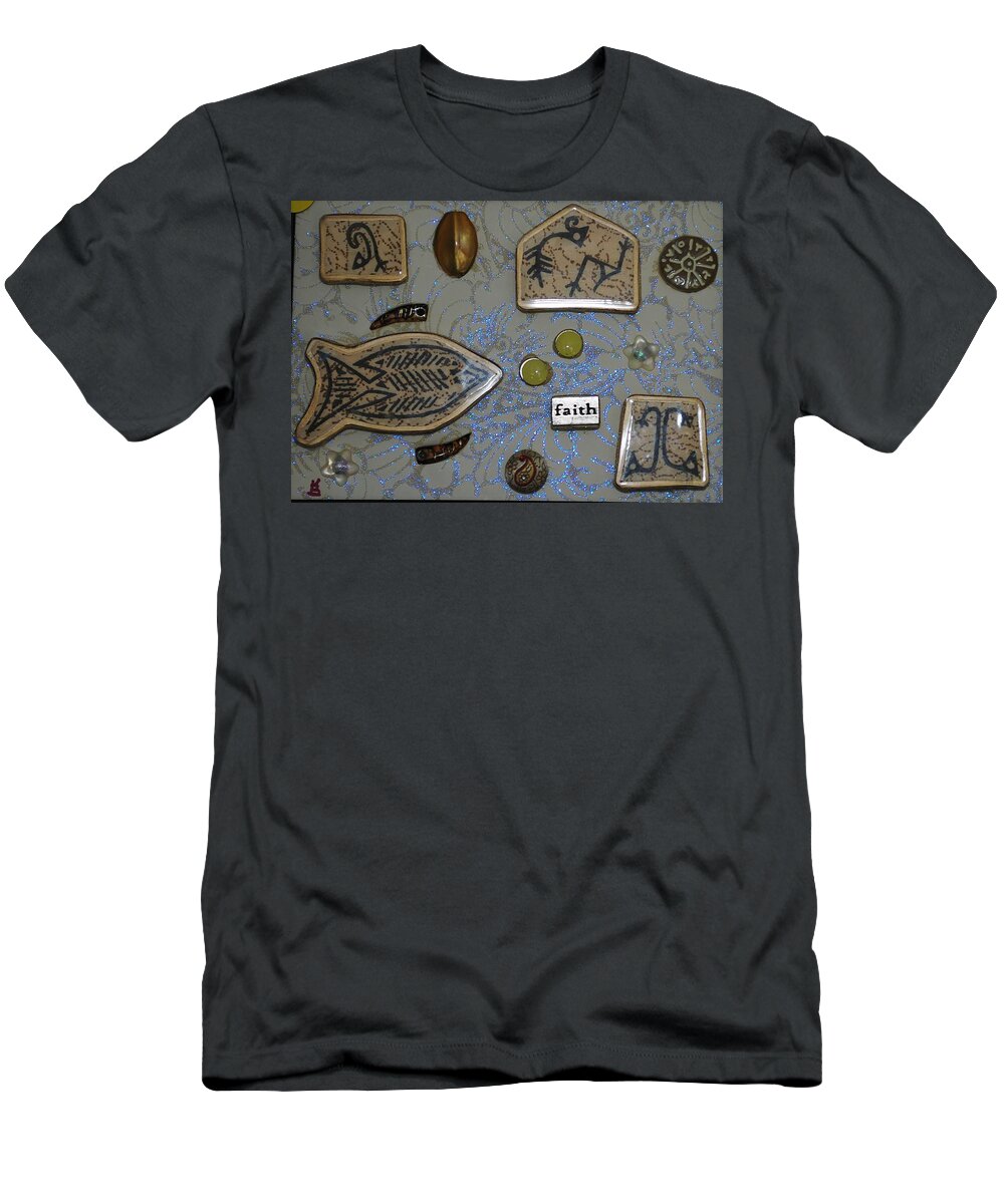 Mixed Media T-Shirt featuring the painting Faith collage by Karen Buford