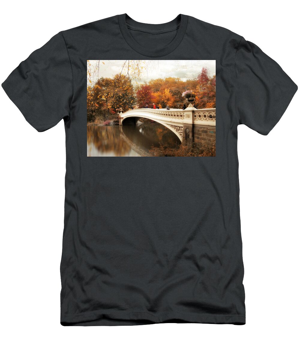 Autumn T-Shirt featuring the photograph Fall Finale at Bow Bridge by Jessica Jenney