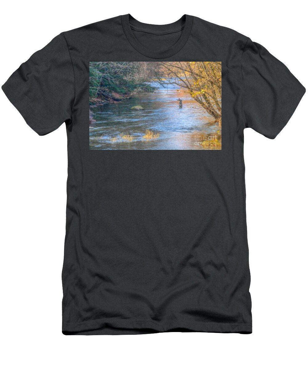 Fall Fly Fisherman T-Shirt featuring the photograph Fall Fly Fisherman by Randy Steele