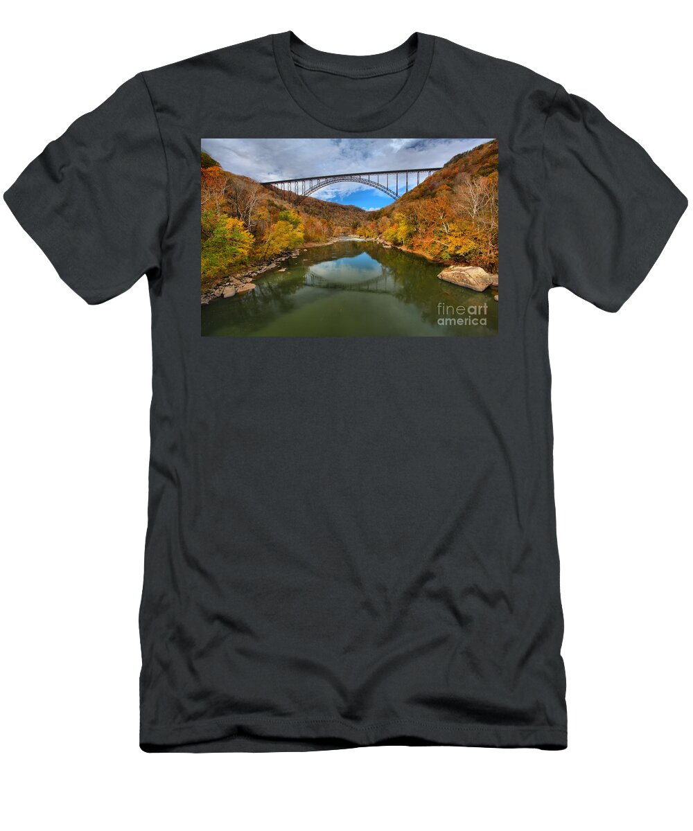 New River Gorge T-Shirt featuring the photograph Fall Reflections In The New River by Adam Jewell