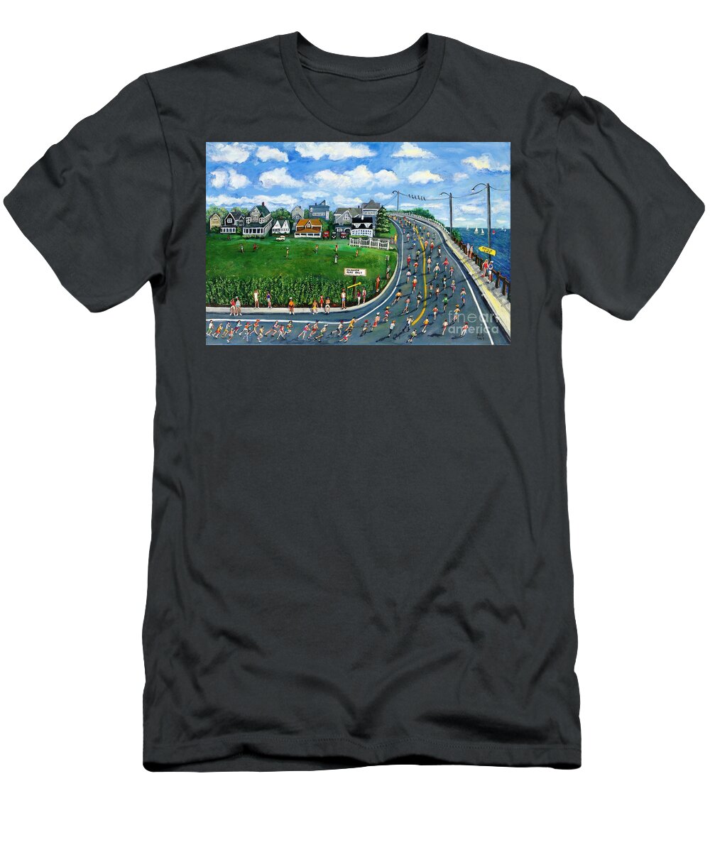 Landscape T-Shirt featuring the painting Falmouth Road Race Running Falmouth by Rita Brown