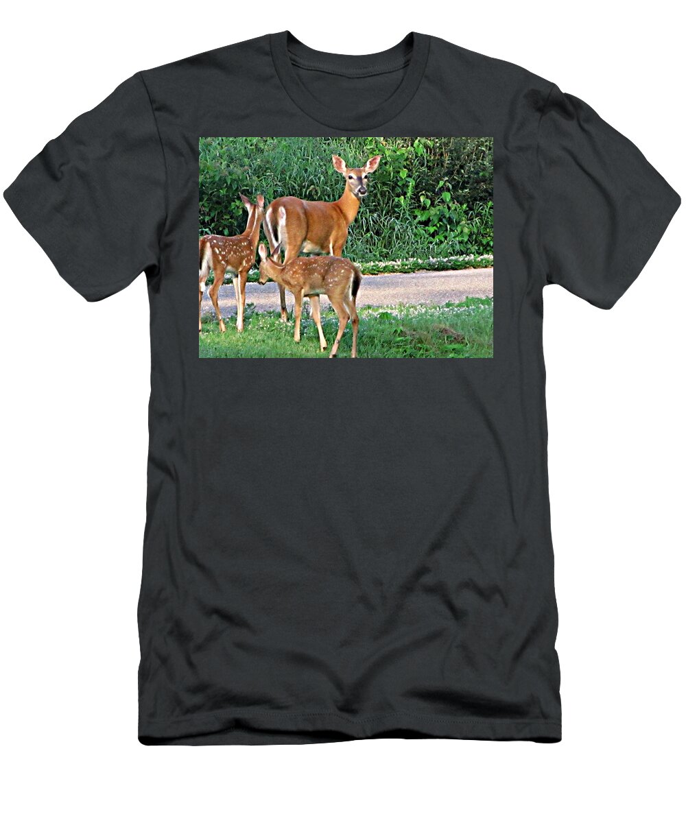 Deer T-Shirt featuring the painting Family Love by Robert Nacke