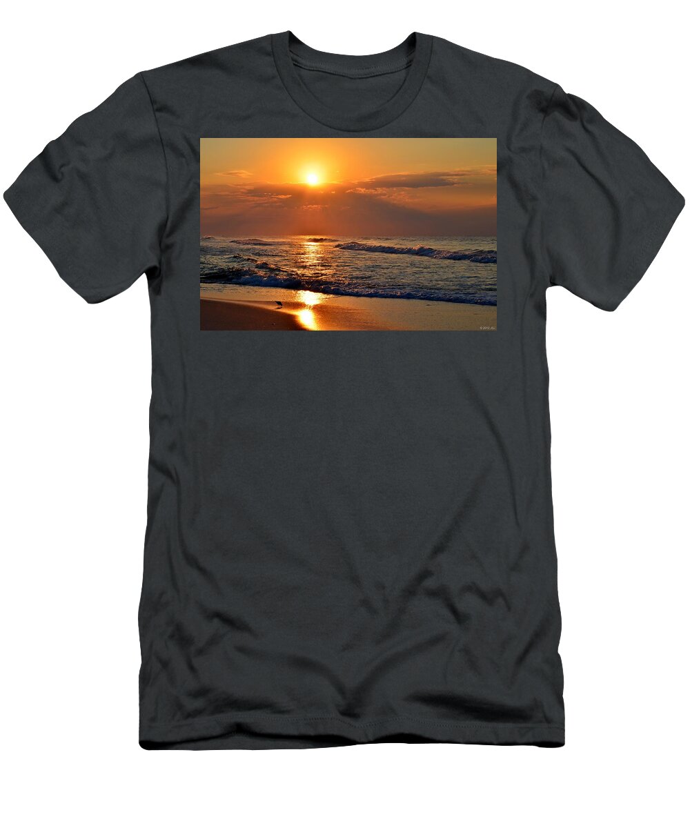 Fantastic T-Shirt featuring the photograph Fantastic Sunrise Colors Clouds Rays and Waves on Navarre Beach by Jeff at JSJ Photography
