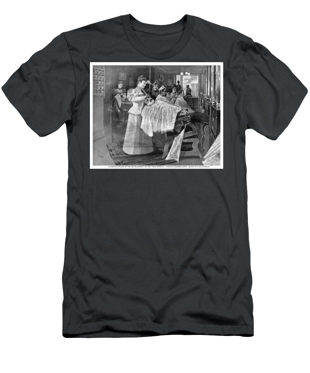 1895 T-Shirt featuring the drawing Female Barber-shop, 1895 by Granger