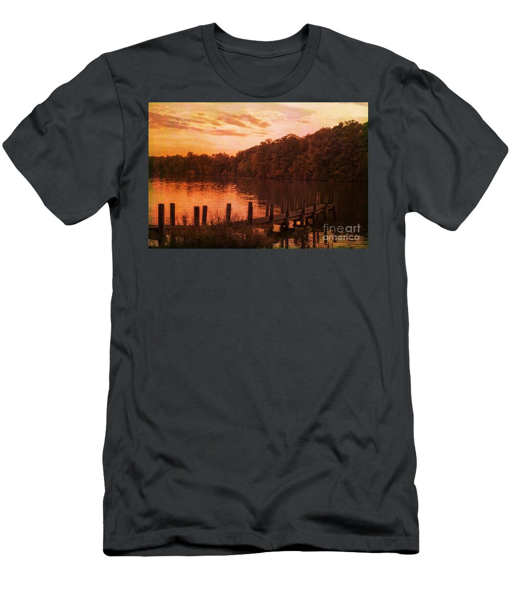 Landscape T-Shirt featuring the photograph Fire on Lake Newport by Janice Pariza