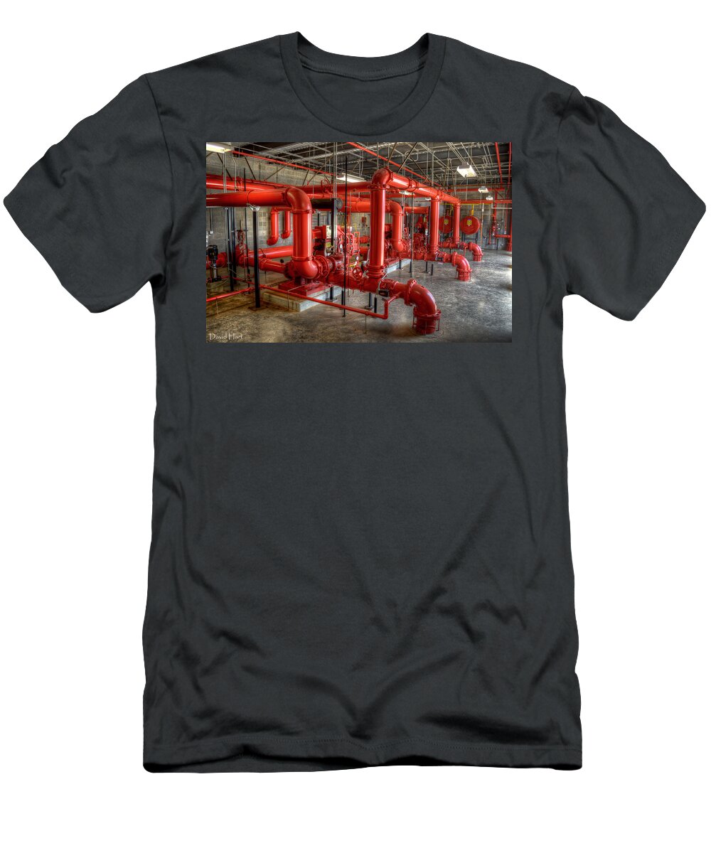 Fire T-Shirt featuring the photograph Fire pump room 2 by David Hart