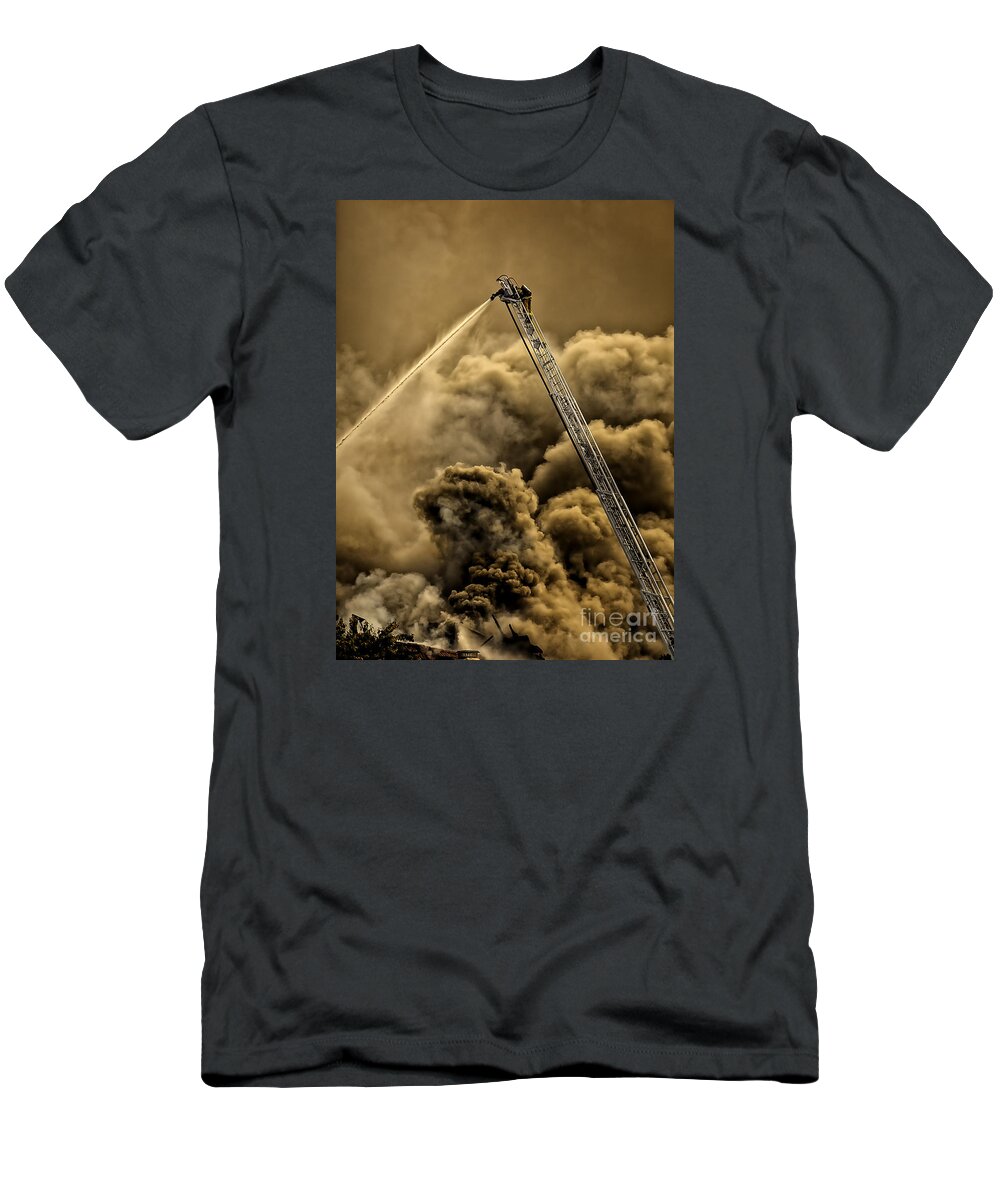 Courage T-Shirt featuring the photograph Firefighter-Heat of the Battle by David Millenheft