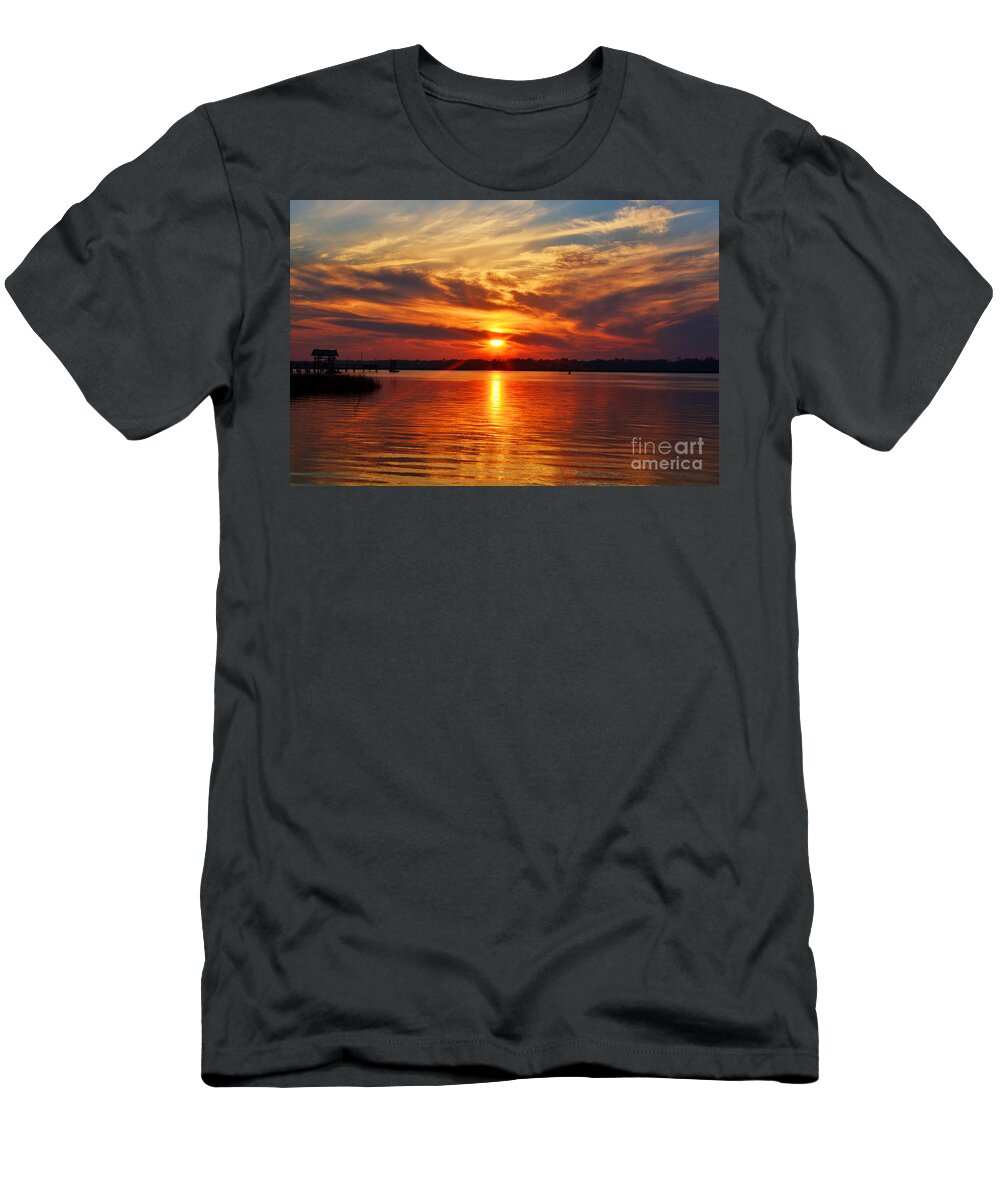 Sunset T-Shirt featuring the photograph Firey Sunset by Kathy Baccari