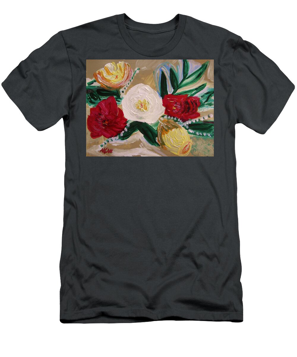 Roses T-Shirt featuring the painting Five Leaf by Mary Carol Williams