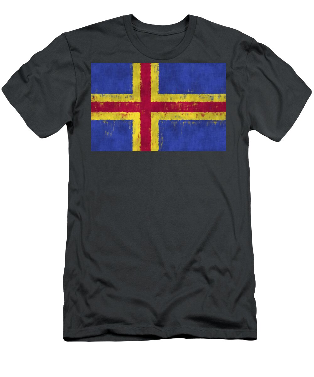 Abstract T-Shirt featuring the digital art Flag of Aland Islands by World Art Prints And Designs