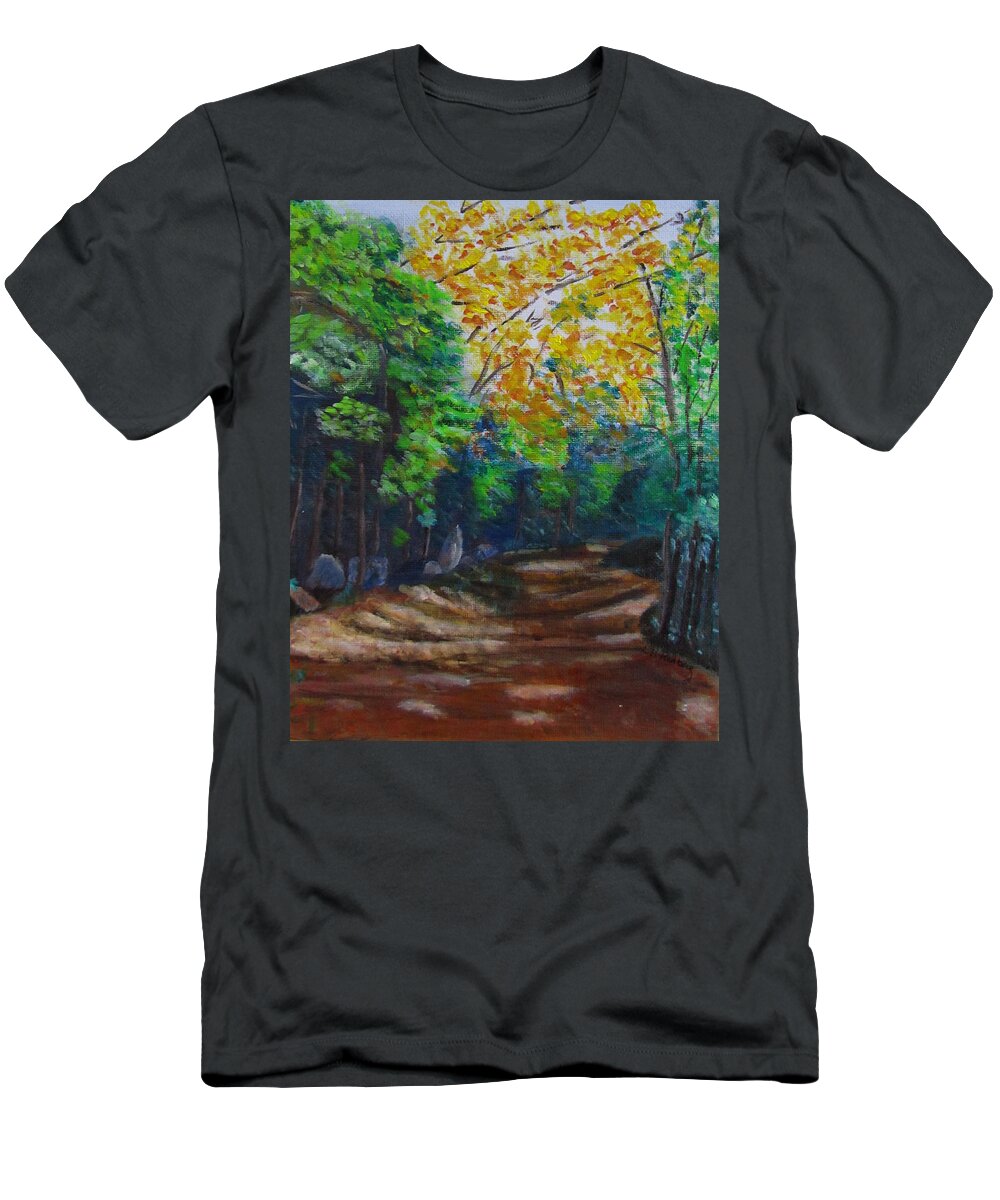 Fletcher Cascade T-Shirt featuring the painting Fletcher Cascade Trail by Linda Feinberg