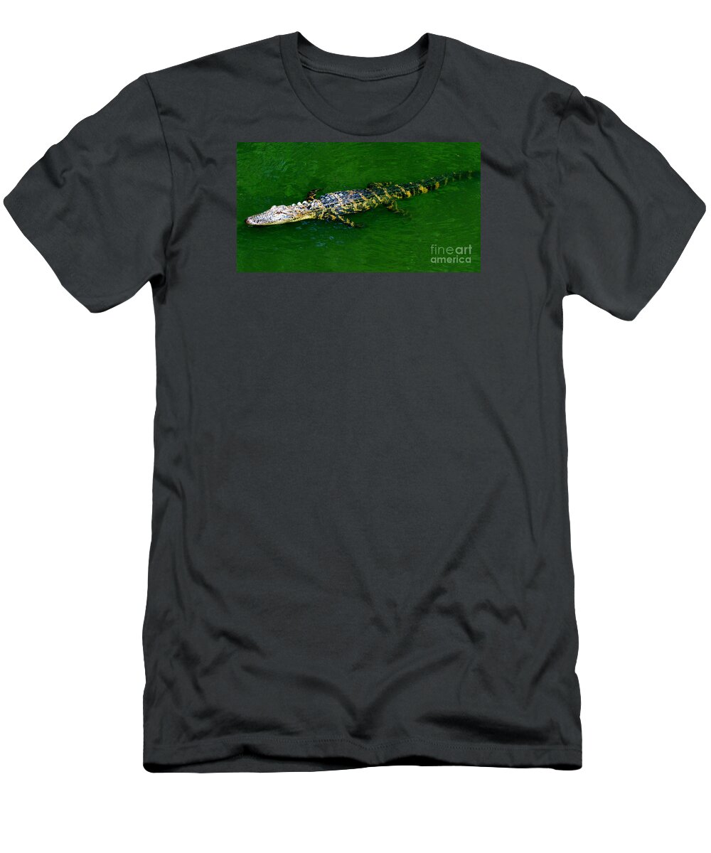 Alligator T-Shirt featuring the photograph Floating Alligator by Cynthia Guinn