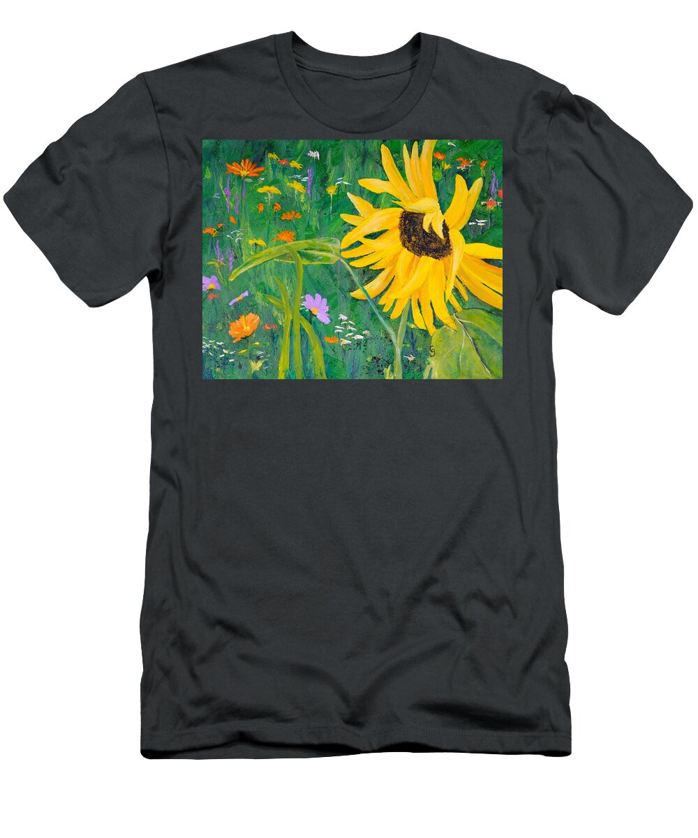 Sunflower Canvas Prints T-Shirt featuring the painting Flower Fun by Cheryl Nancy Ann Gordon