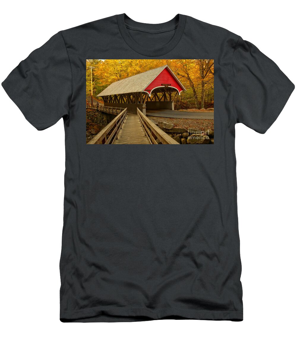 Pemigewasset River T-Shirt featuring the photograph Flume Gorge Covered Bridge by Adam Jewell