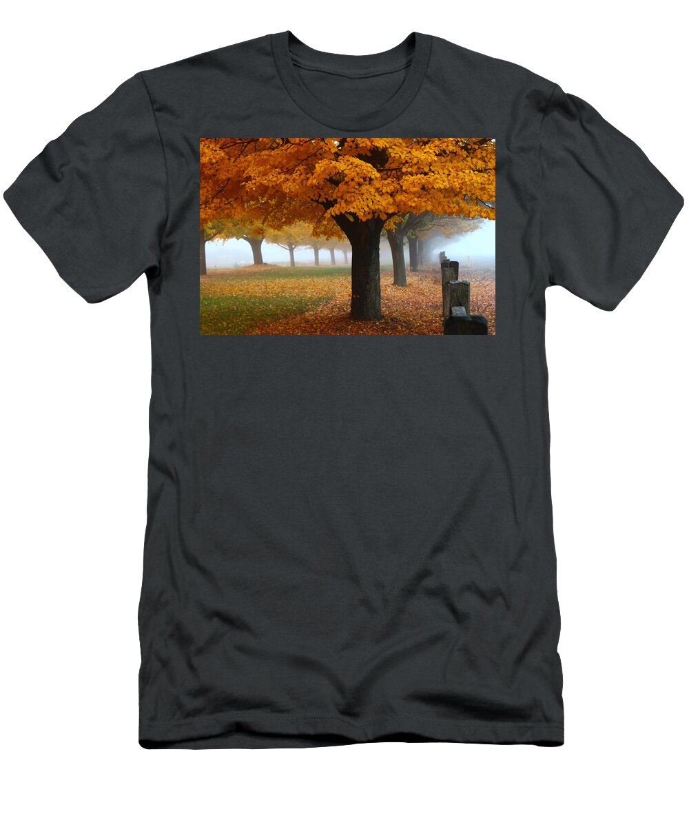 Fog T-Shirt featuring the photograph Foggy Fall Morning by Lynn Hopwood