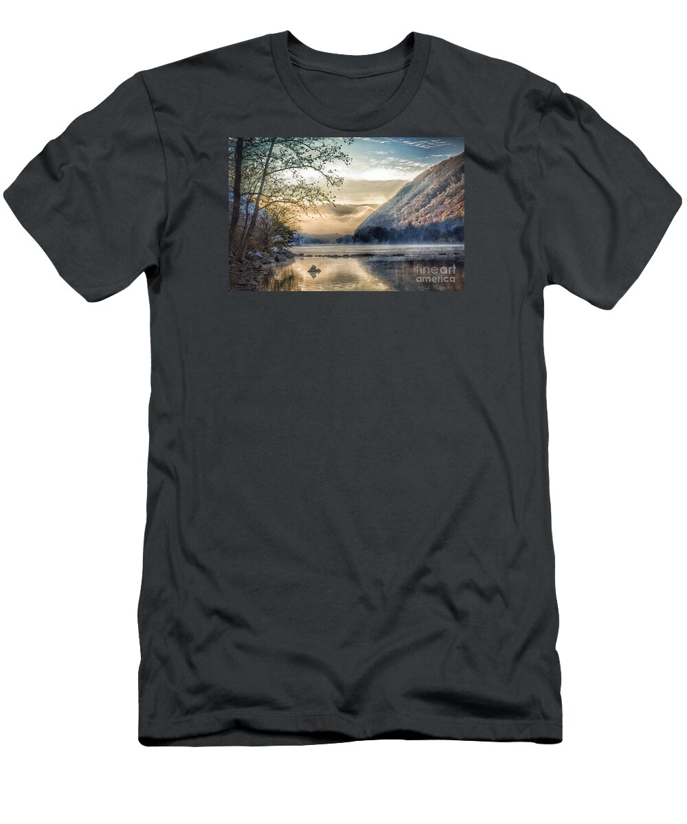 Fog T-Shirt featuring the photograph Foggy Morning Along The New River by Kerri Farley