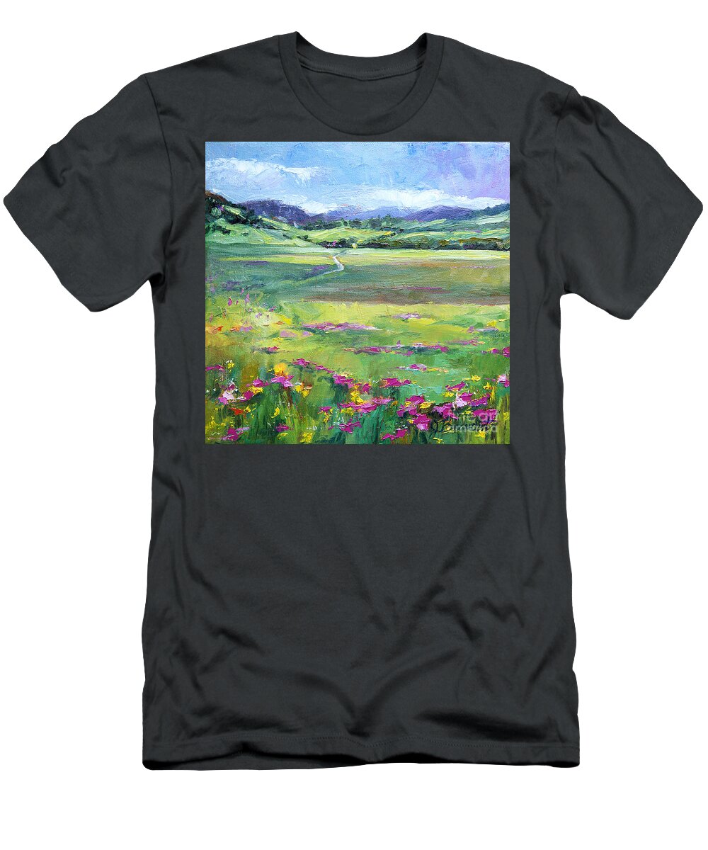 Field Of Flowers T-Shirt featuring the painting Follow the Path by Jennifer Beaudet