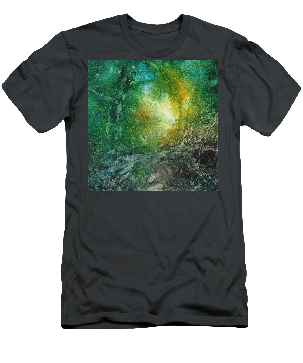 David Ladmore T-Shirt featuring the painting Forest Light 27 by David Ladmore