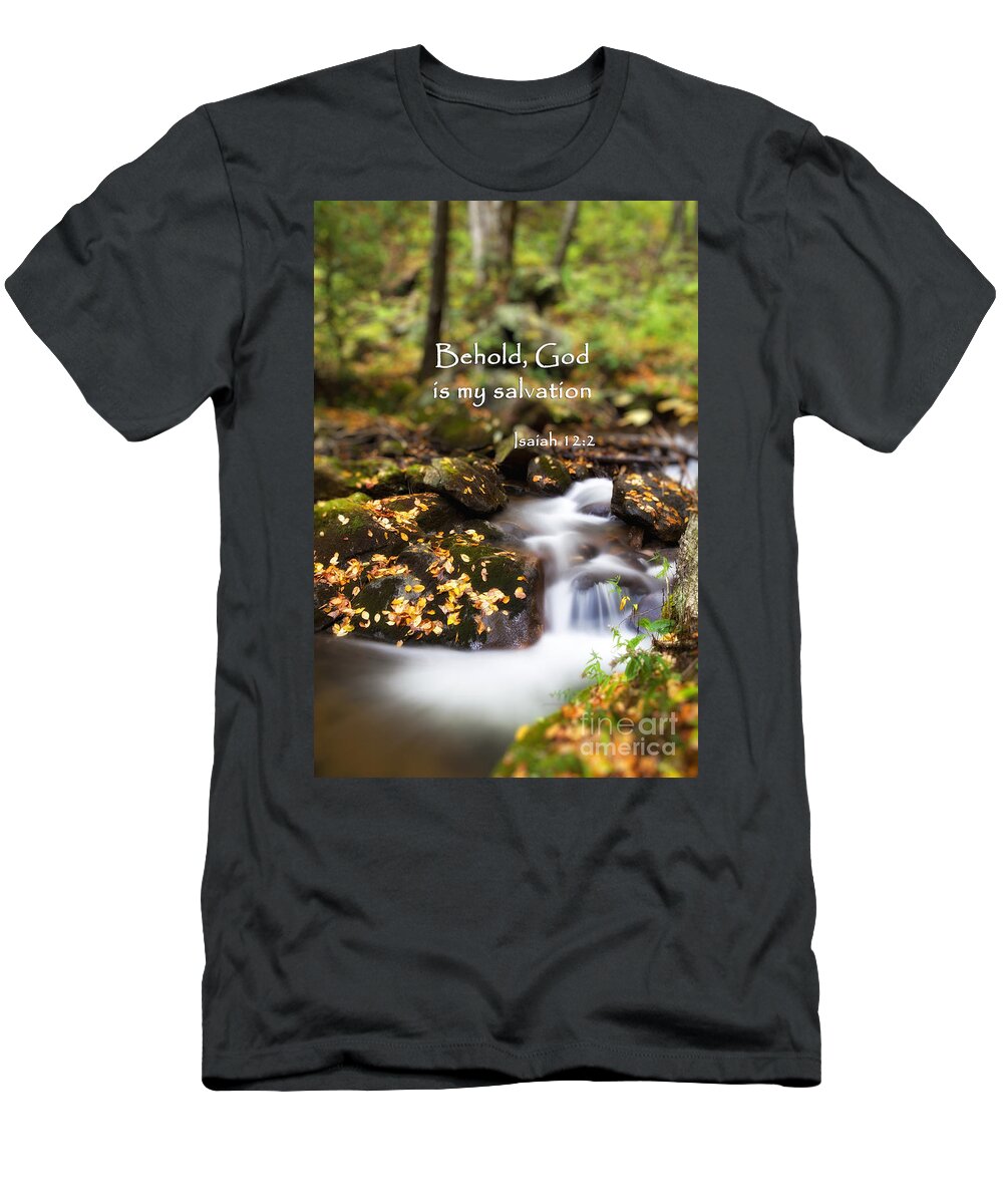 Creek T-Shirt featuring the photograph Forest Stream with Scripture by Jill Lang