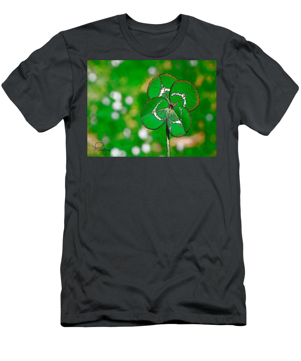 Clover T-Shirt featuring the digital art Four Leaf Clover by Ludwig Keck