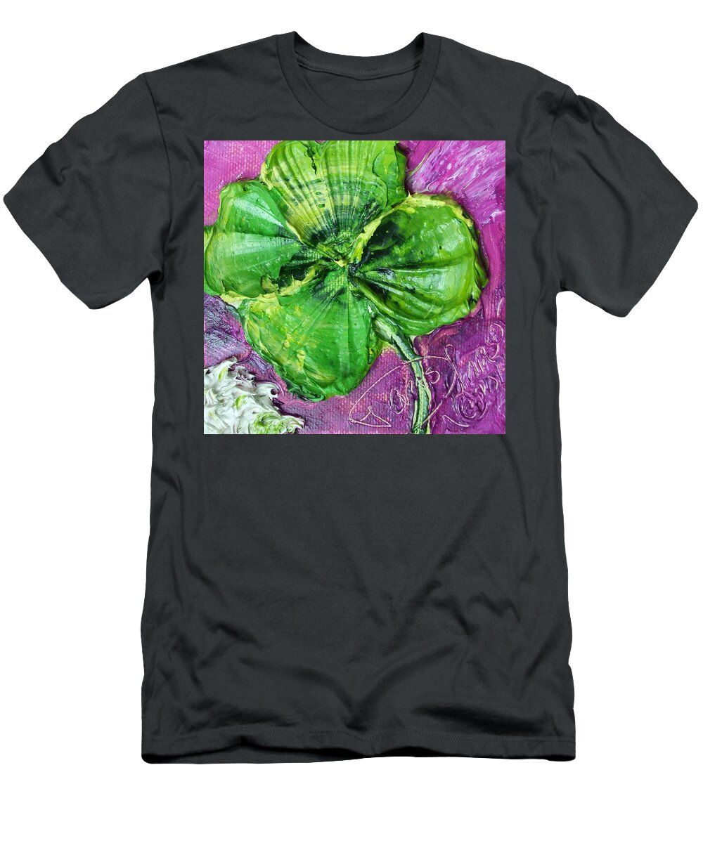 St. Patrick's Day T-Shirt featuring the painting Green Four Leaf Clover by Paris Wyatt Llanso