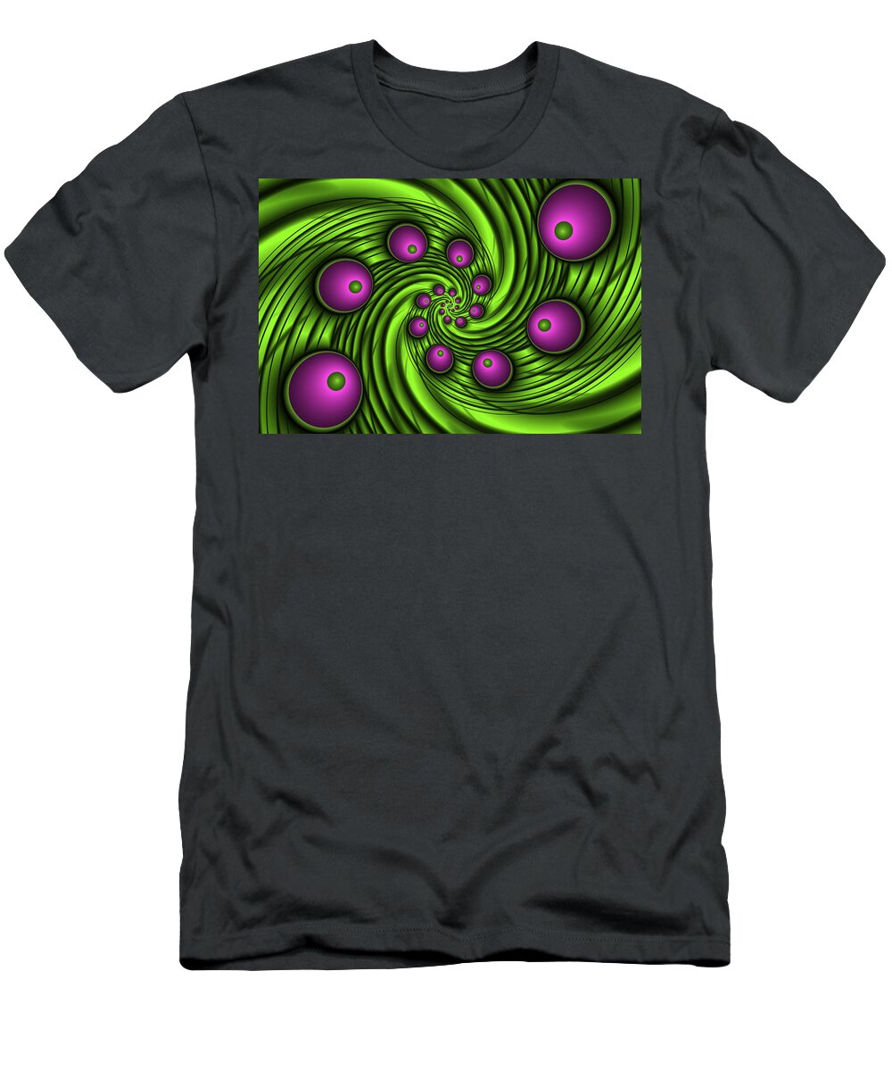 Green T-Shirt featuring the digital art Fractal Neon Swirl by Gabiw Art