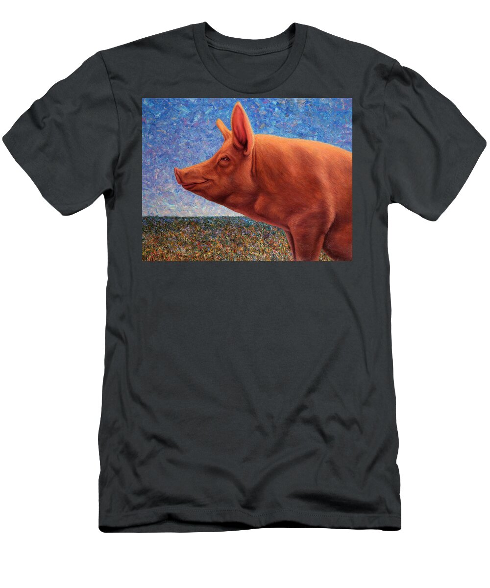 Pig T-Shirt featuring the painting Free Range Pig by James W Johnson