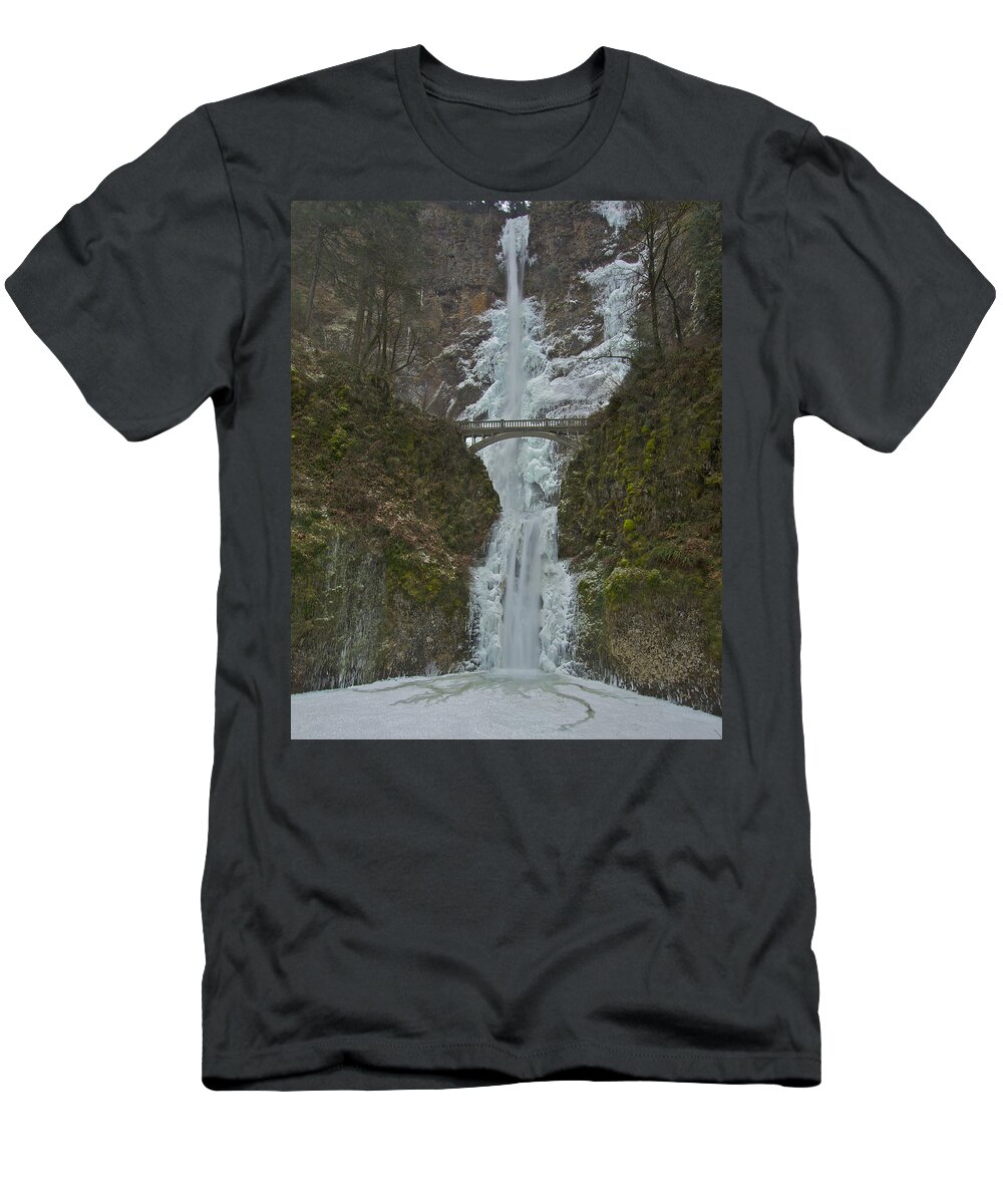 Frozen Multnomah Falls T-Shirt featuring the photograph Frozen Multnomah Falls ffA by Todd Kreuter