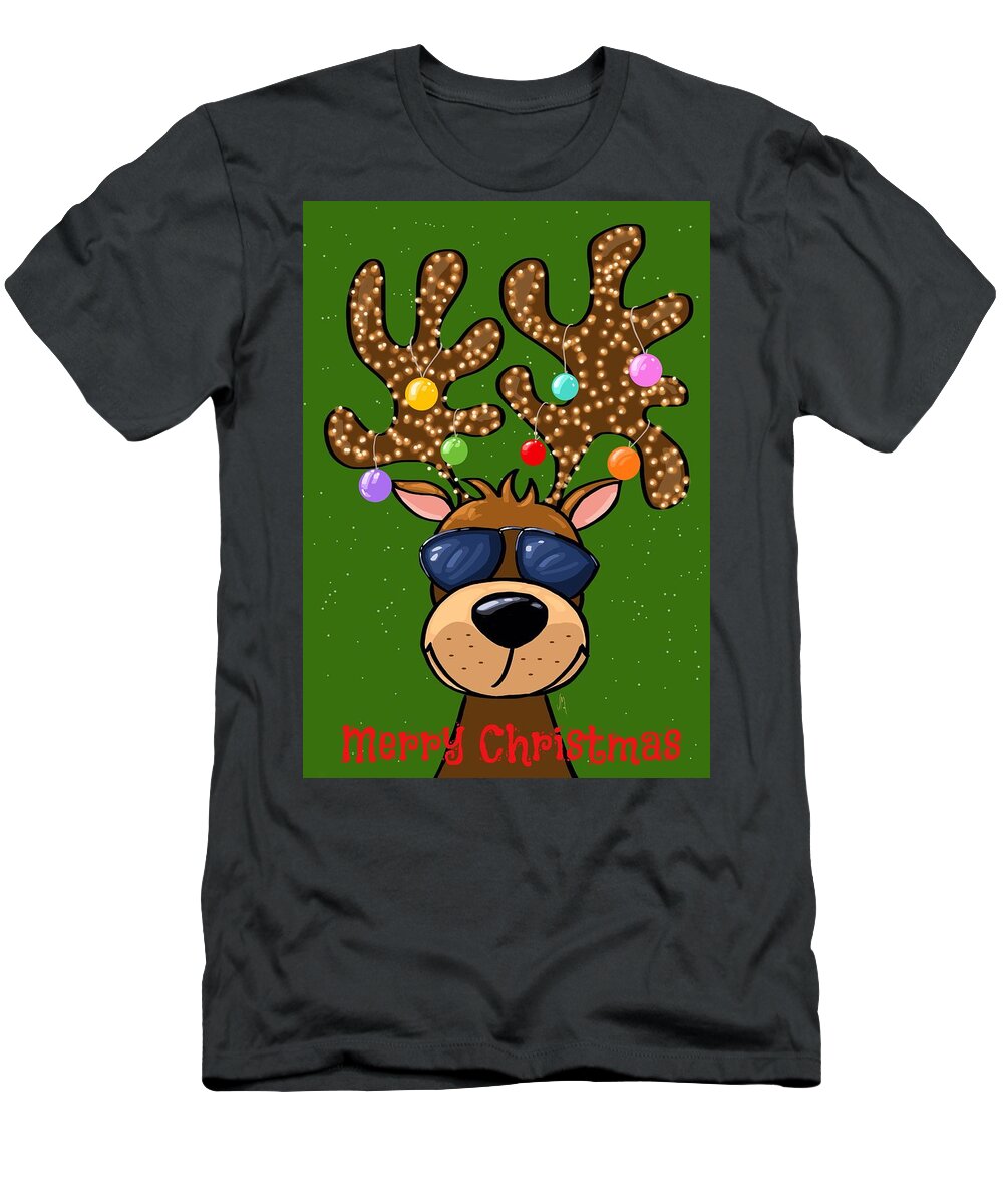 Funny Reindeer T-Shirt featuring the painting Funny reindeer by Veronica Minozzi