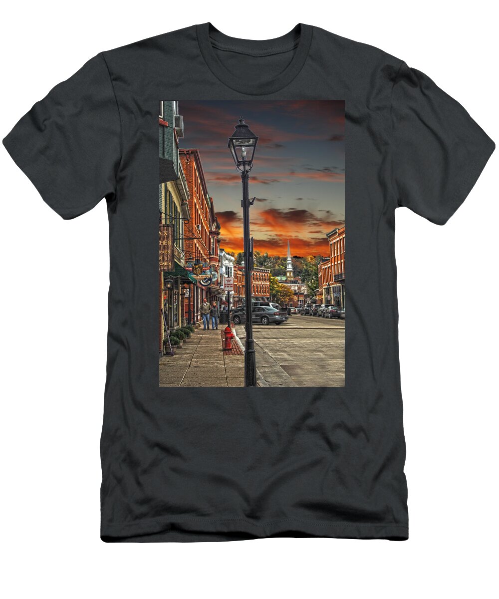 Galena Ilphotos T-Shirt featuring the photograph Galena Illinois down town shops by Randall Branham