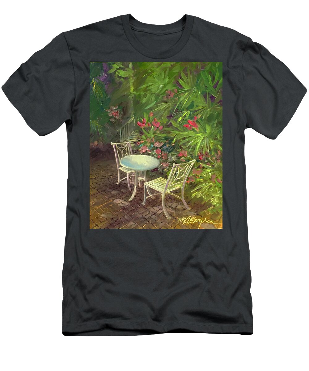 Gardens Hotel T-Shirt featuring the painting Garden Conversation by Maryann Boysen