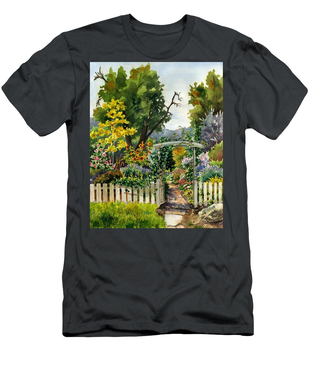 Garden Painting T-Shirt featuring the painting Garden Gate by Anne Gifford