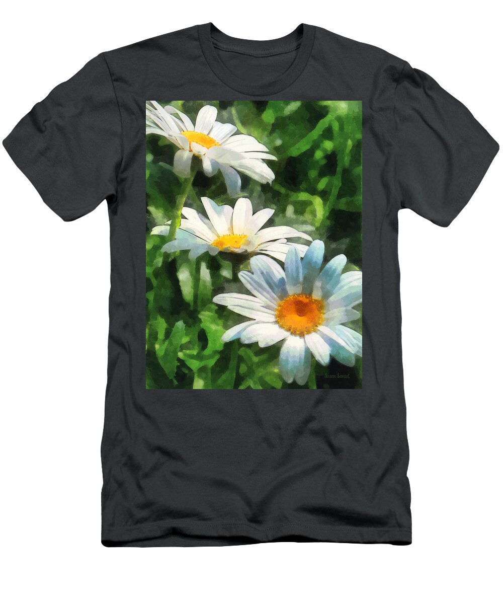Daisy T-Shirt featuring the photograph Gardens - Three White Daisies by Susan Savad