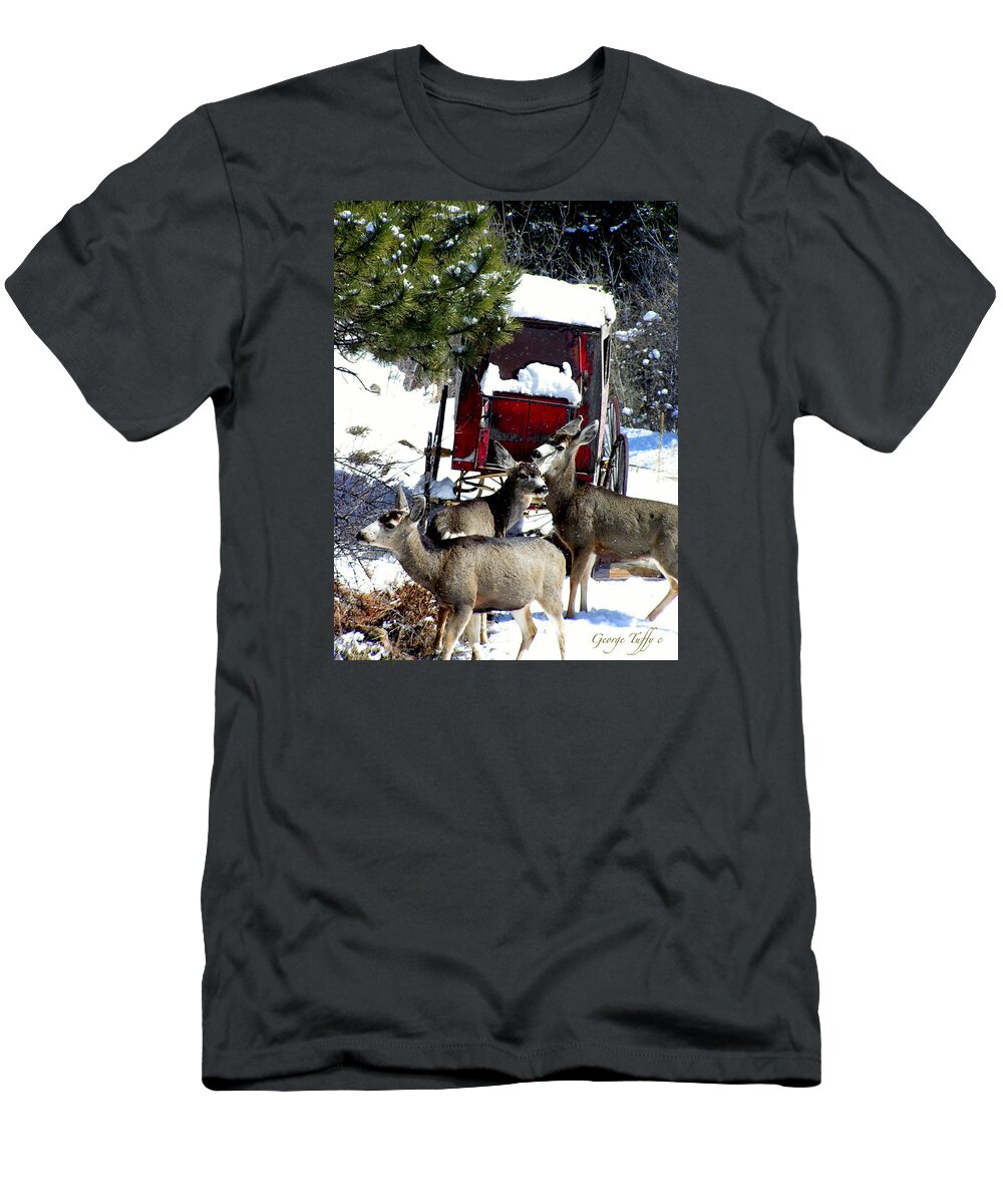 Animal Photography T-Shirt featuring the photograph Gathering at the old stage coach.. by George Tuffy