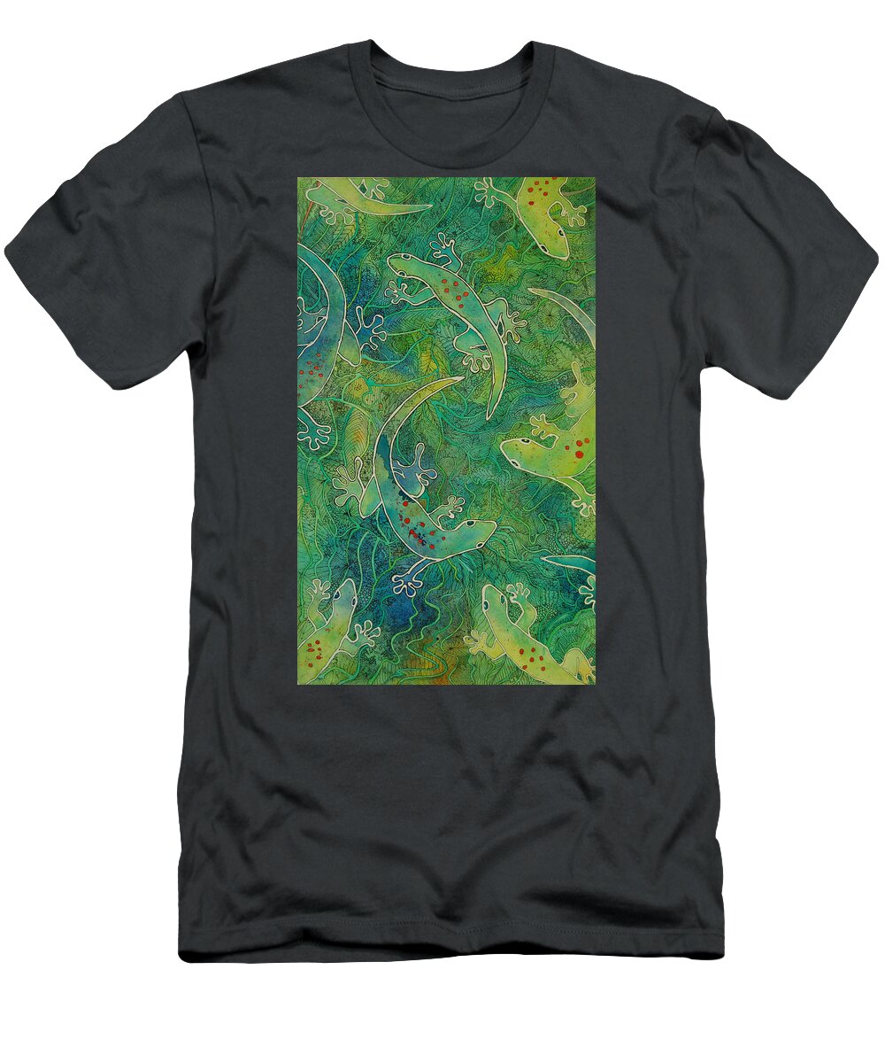 Gecko T-Shirt featuring the painting Gecko Magic by Terry Holliday