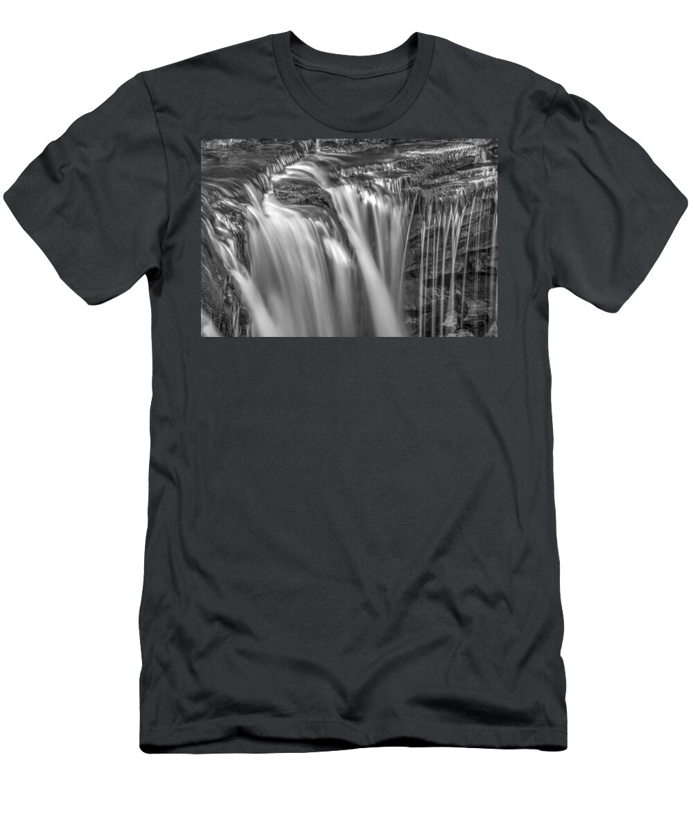 Ricketts Glen T-Shirt featuring the photograph Gentle Falls in BW by Paul W Faust - Impressions of Light
