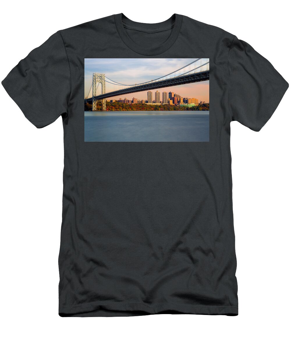 George Washington Bridge T-Shirt featuring the photograph George Washington Bridge In Autumn by Susan Candelario