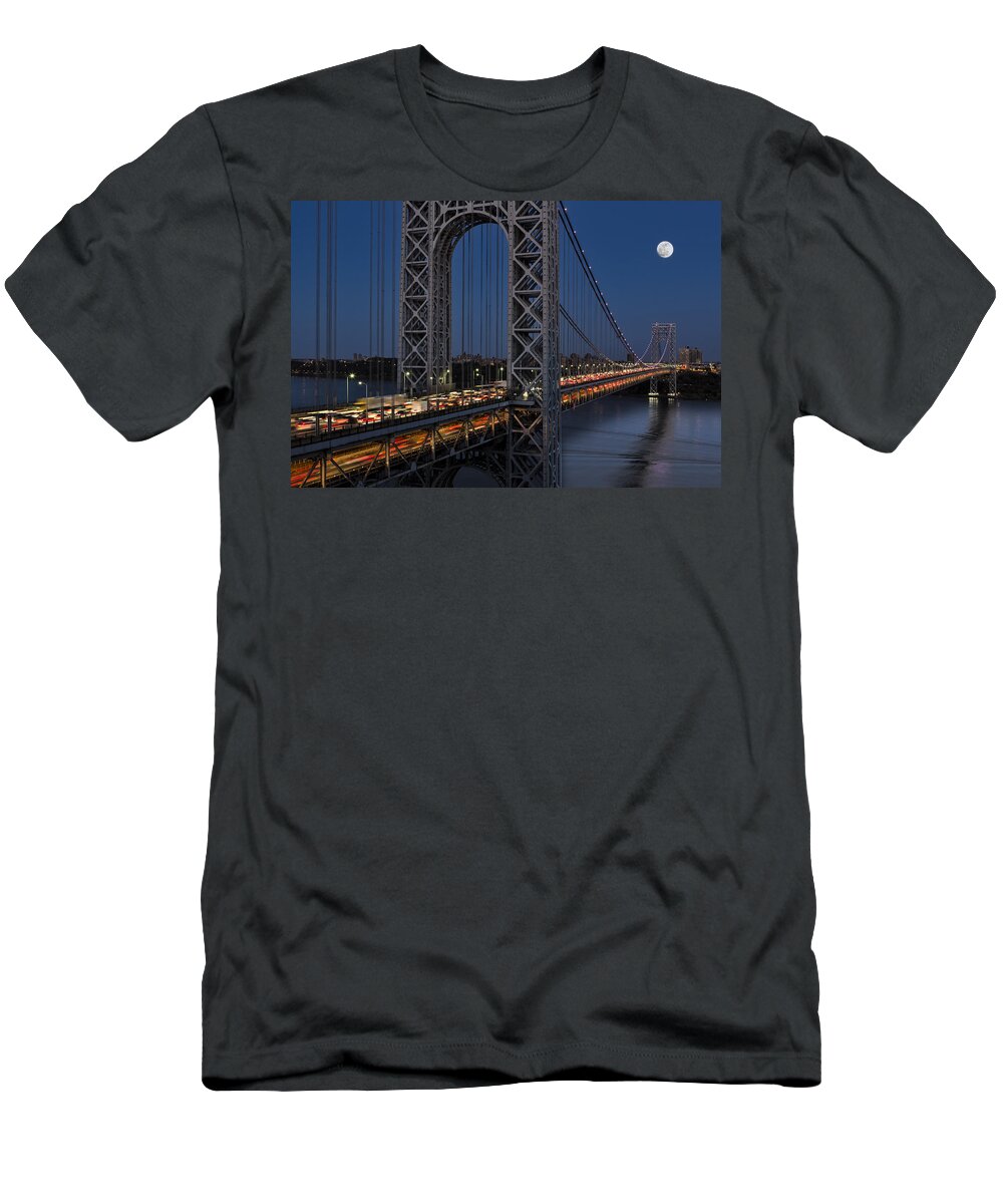 George Washington Bridge T-Shirt featuring the photograph George Washington Bridge Moon Rise by Susan Candelario