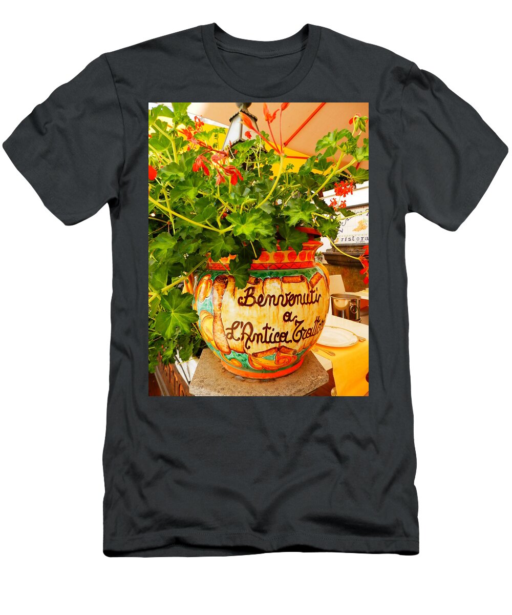 Geranium T-Shirt featuring the photograph Geranium Planter by Pema Hou