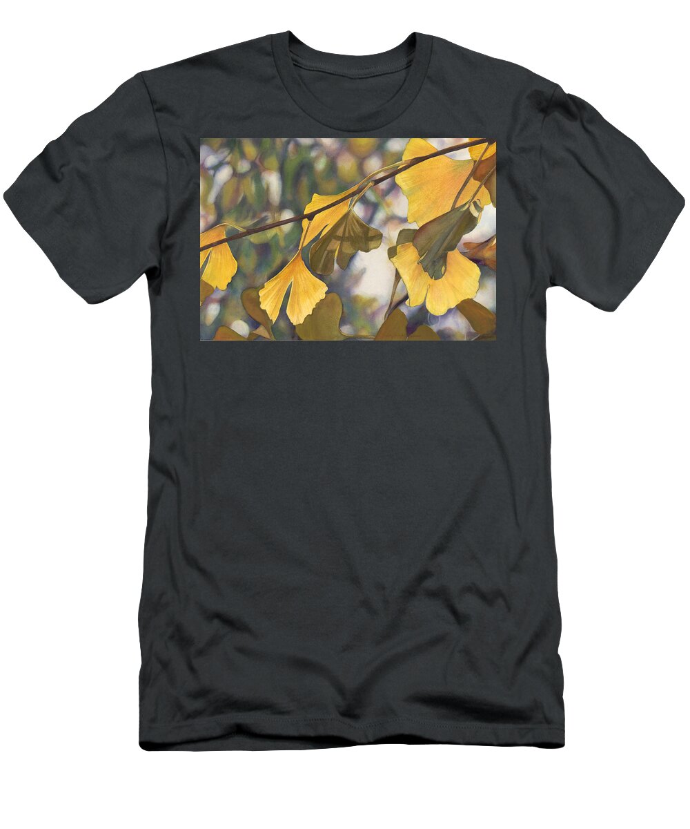 Ginkgo T-Shirt featuring the painting Ginkgo Gold by Sandy Haight