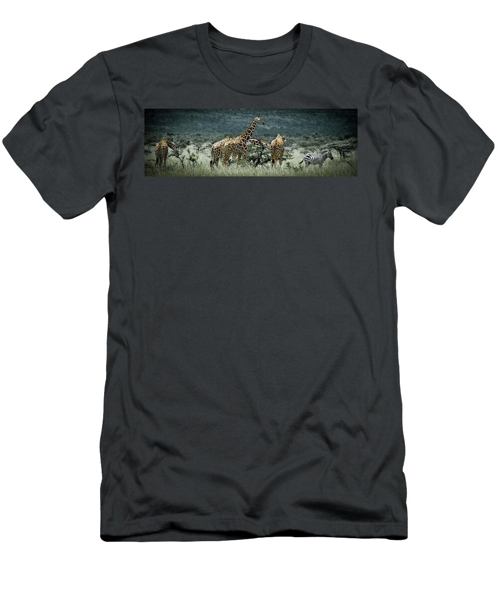 Day T-Shirt featuring the photograph Giraffes And Zebras In Africa by Gabe Rogel
