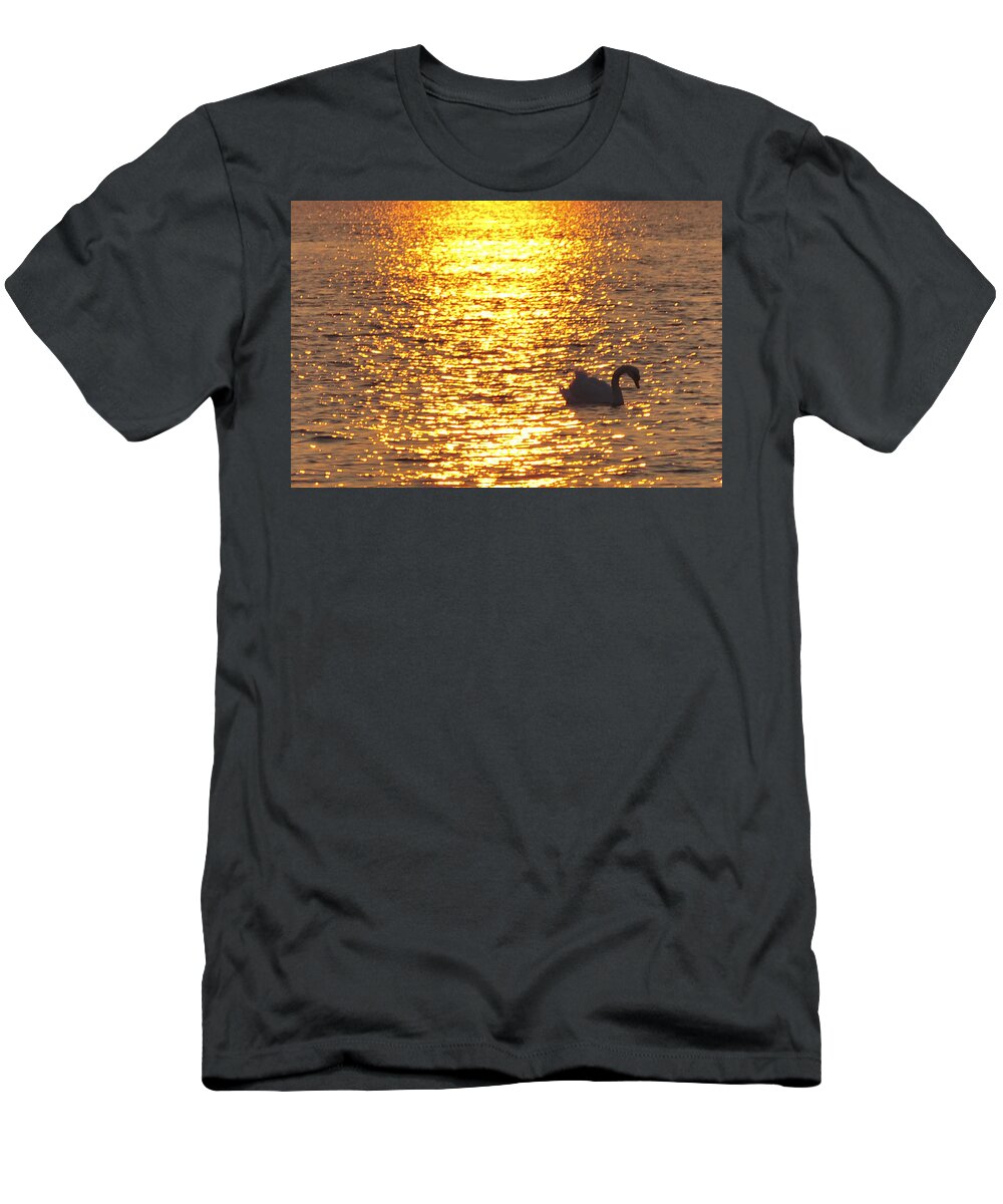 Swan T-Shirt featuring the photograph Golden Swan by Terry DeLuco