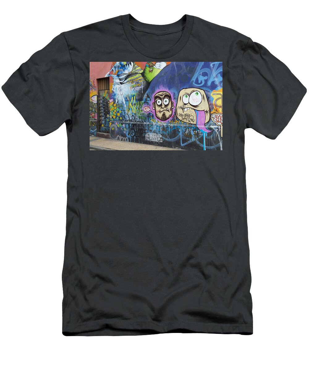 Chile T-Shirt featuring the painting Graffiti Wall Art In Valparaiso, Chile by John Shaw