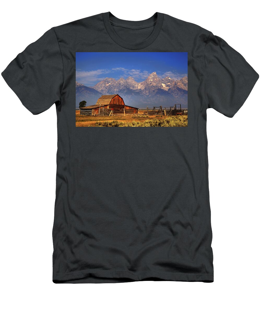 Mountains T-Shirt featuring the photograph Grand Tetons From Moulton Barn by Alan Vance Ley