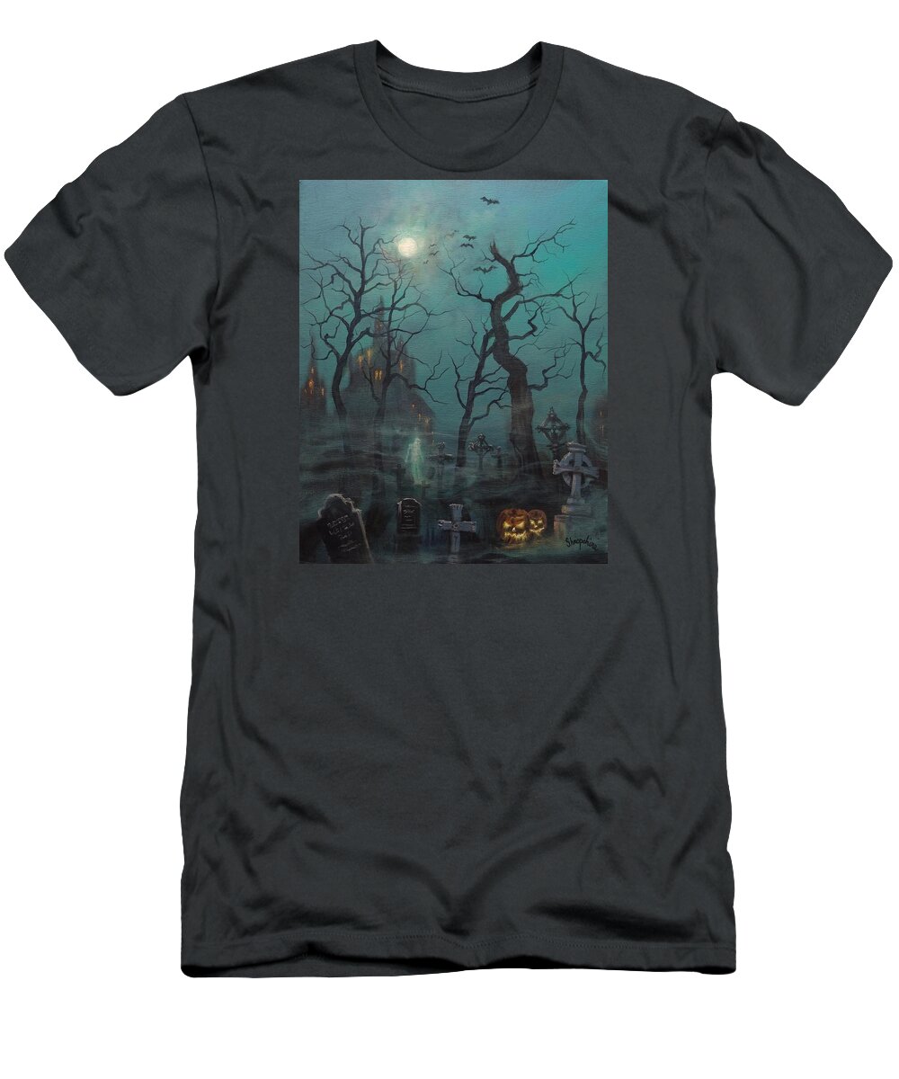 Cemetery T-Shirt featuring the painting Halloween Ghost by Tom Shropshire