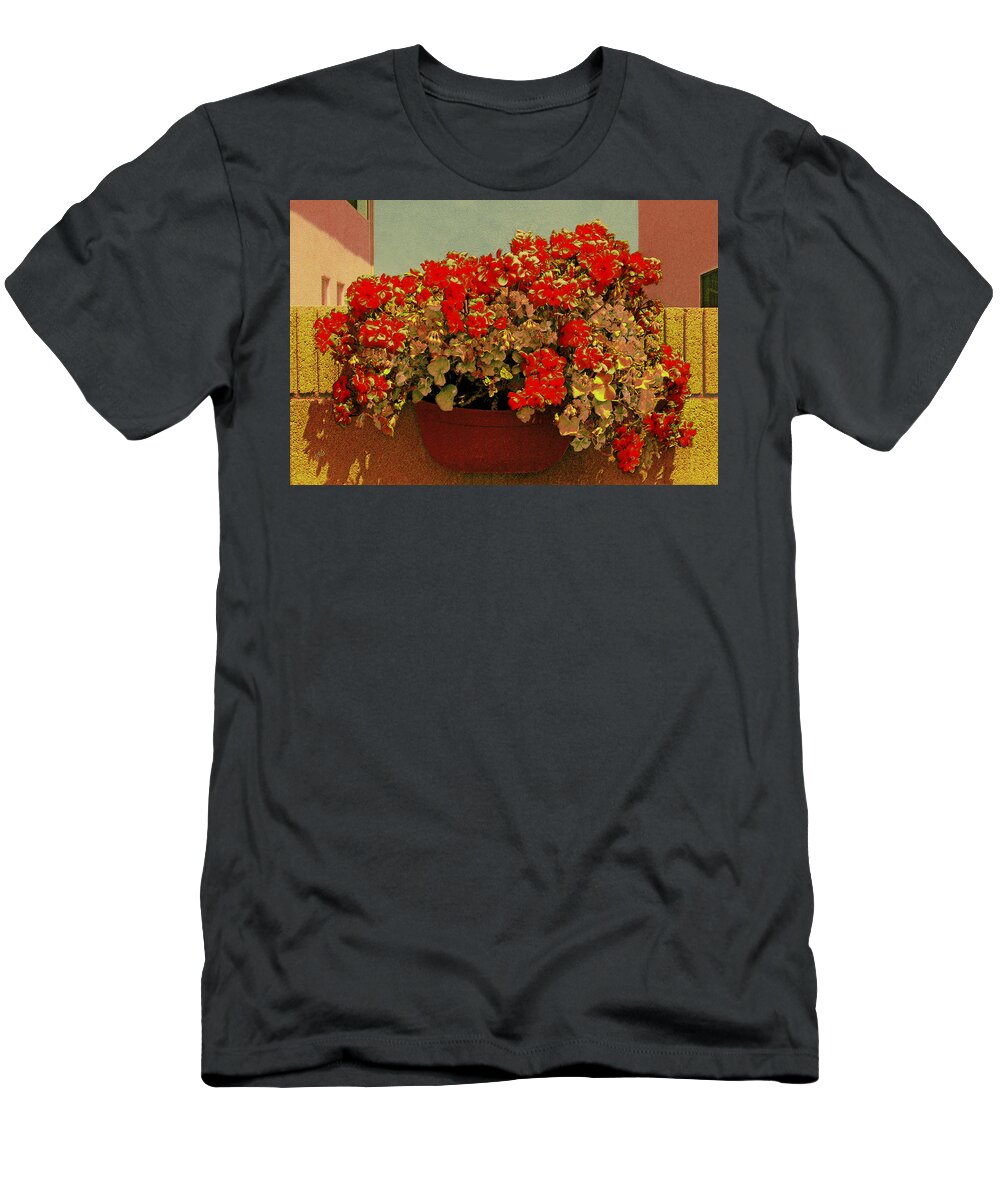 Floral Still Life T-Shirt featuring the photograph Hanging Pot With Geranium by Ben and Raisa Gertsberg