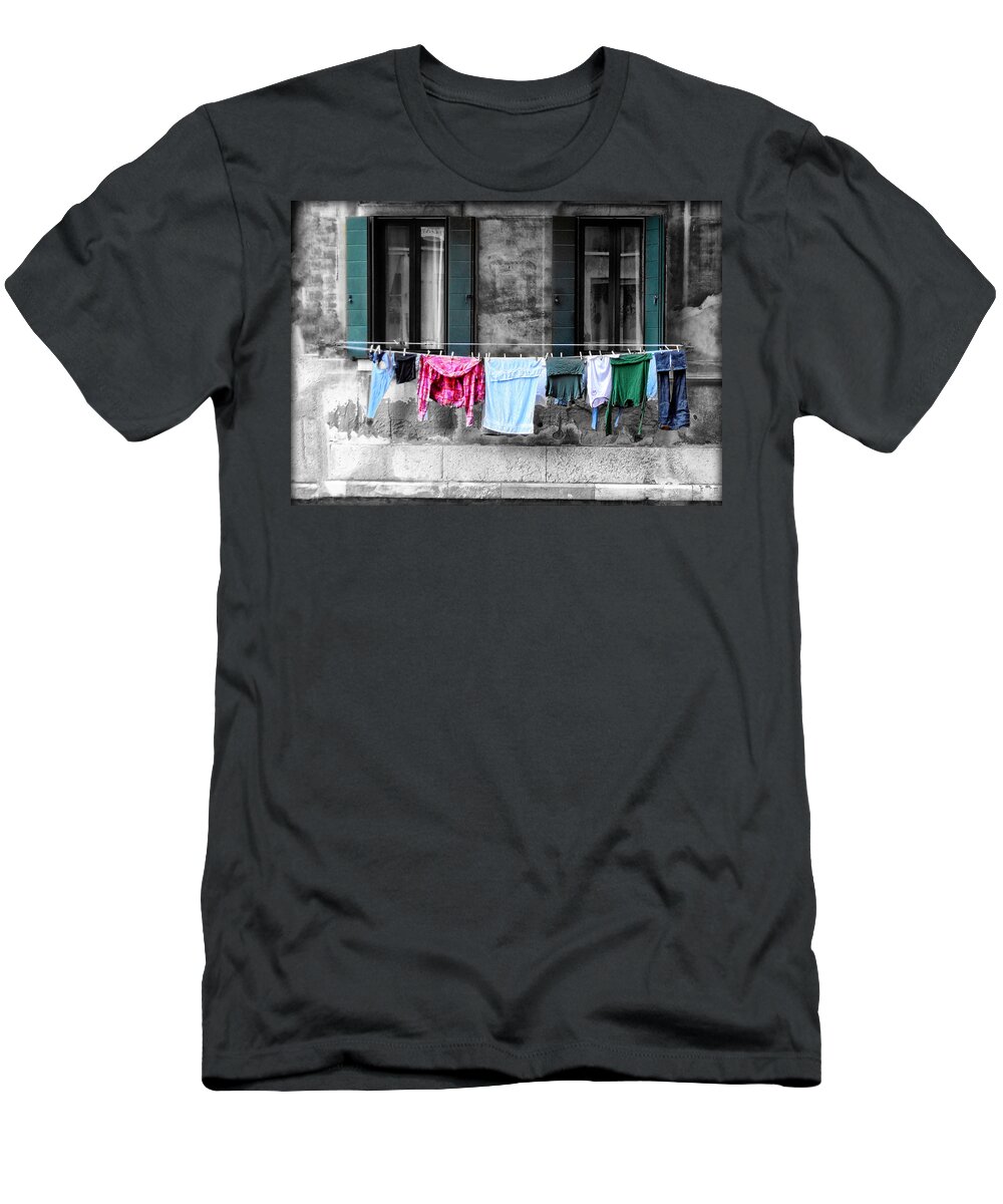 Hanging T-Shirt featuring the photograph Hanging the Wash in Venice Italy by Bill Cannon