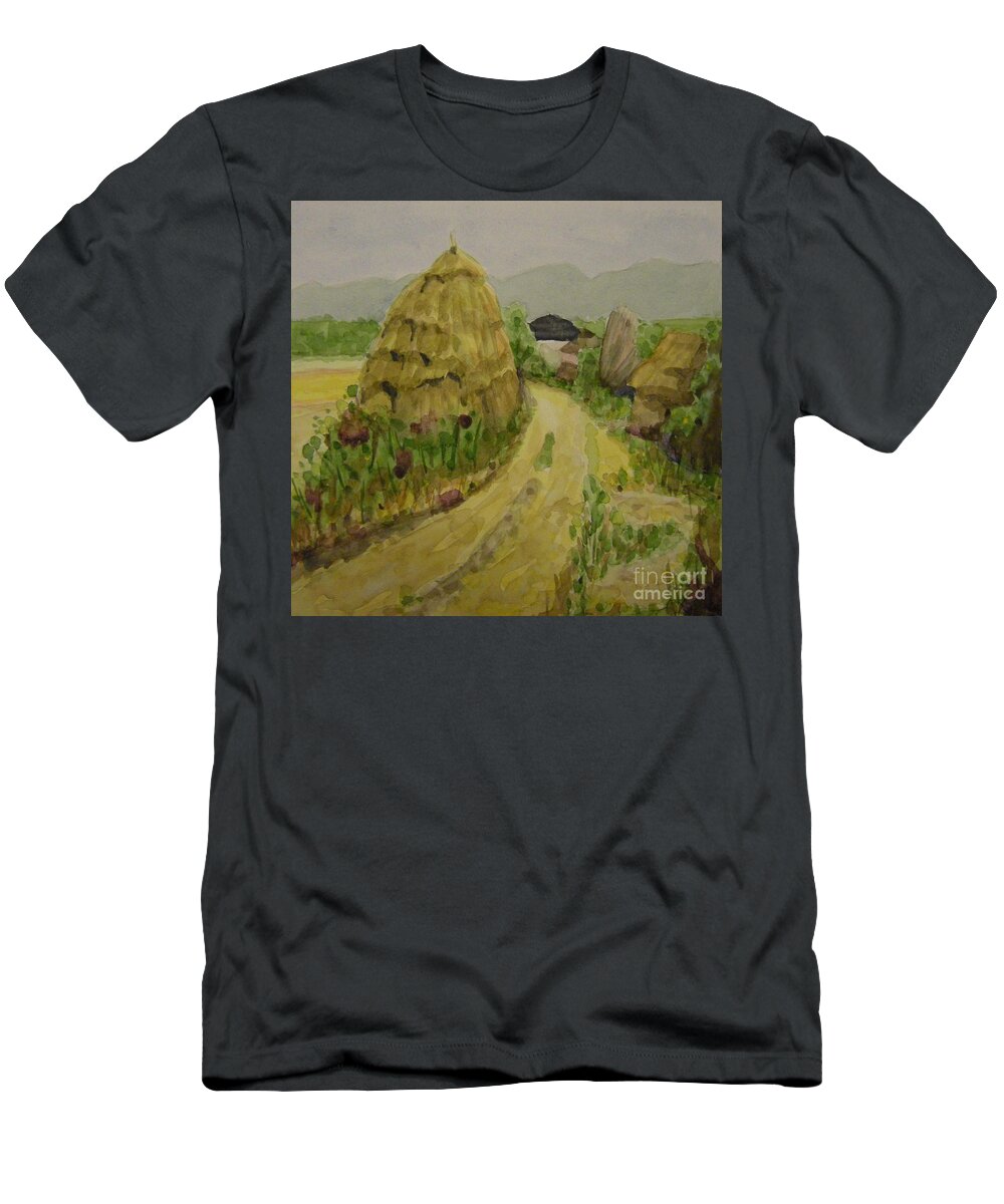 Landscape T-Shirt featuring the painting Hay Stack by Lilibeth Andre