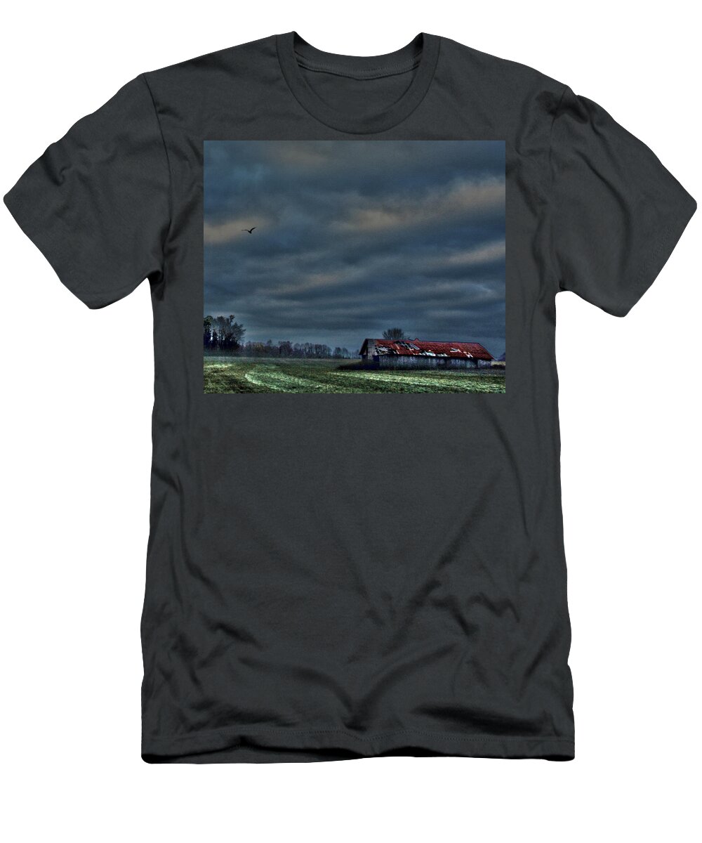 Hdr Print T-Shirt featuring the photograph HDR Print Red Tattered Barn by Lesa Fine
