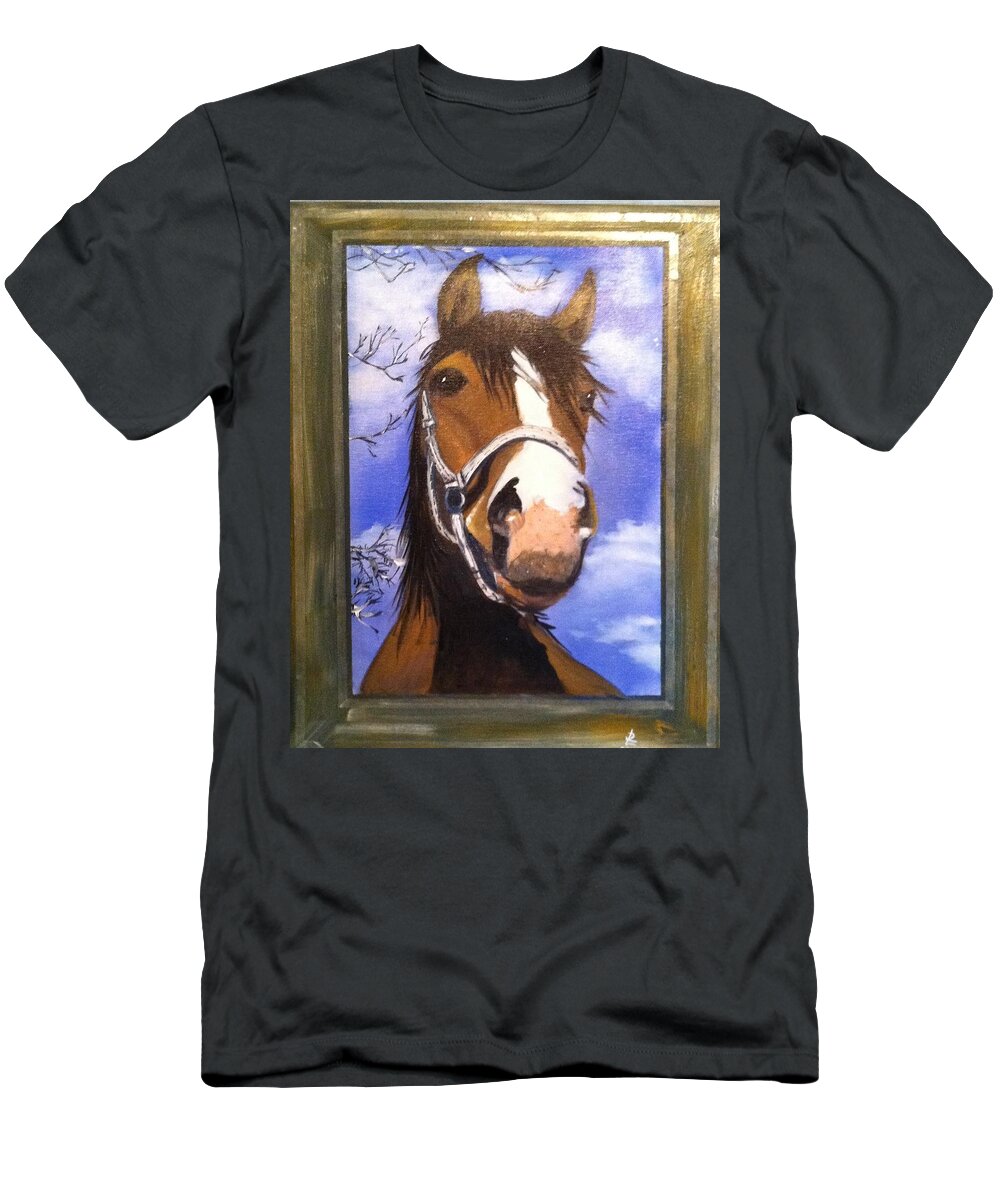 Art T-Shirt featuring the painting Head Of A Horse by Ryszard Ludynia